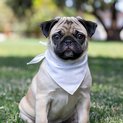 pug dog portrait in white bandana mockup