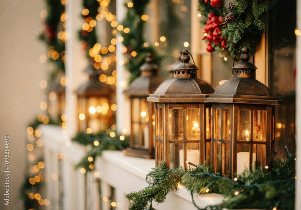 Aufkleber christmas lanterns with lit candles create a warm and inviting atmosphere, adding a touch of magic t