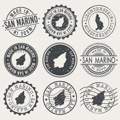 Obraz premium San Marino Set of Stamps. Travel Stamp. Made In Product. Design Seals Old Style Insignia.