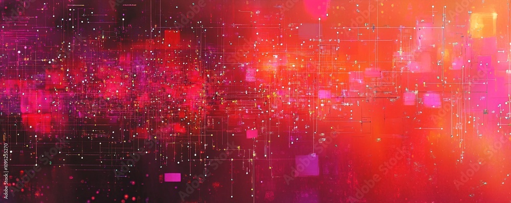 Poster Abstract technology background connecting digital data flowing through network of lines and squares