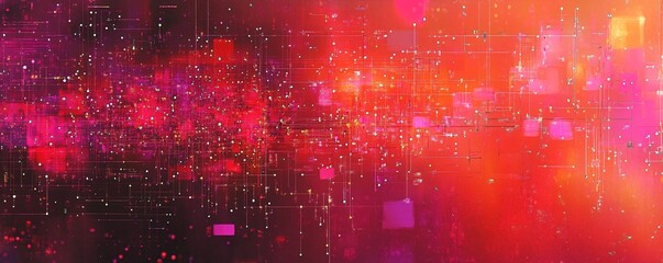 Abstract technology background connecting digital data flowing through network of lines and squares