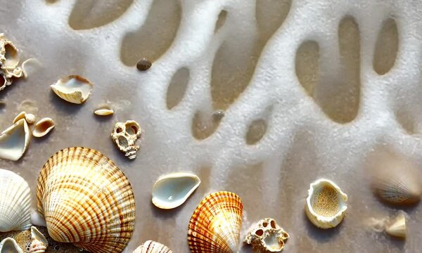 waves from the beach and shells on the beach