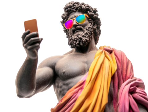 Black stone statue of ancient Greek God. PNG, transparent background
