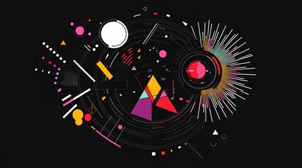 Fototapeta premium Vector Illustration of a Grunge Clock Design as a Symbol of Time Technology in a Black Circular Pattern and Colorful Earth Elements