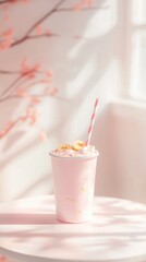 柔らかな光の中で、シンプルでクリーンな美しさを演出する爽やかな春のスムージー