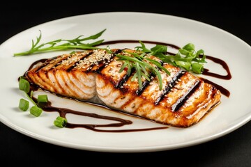 Grilled Salmon with Sauce and Fresh Garnish