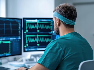Fototapeta premium Hospital staff using smart monitors to track patient conditions in realtime, improving efficiency in critical care