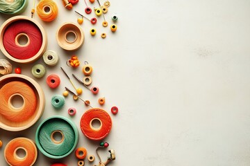 Colorful Yarn and Bead Composition Flatlay Photography, Craft Supplies, DIY Project Yarn,Beads,Crafts