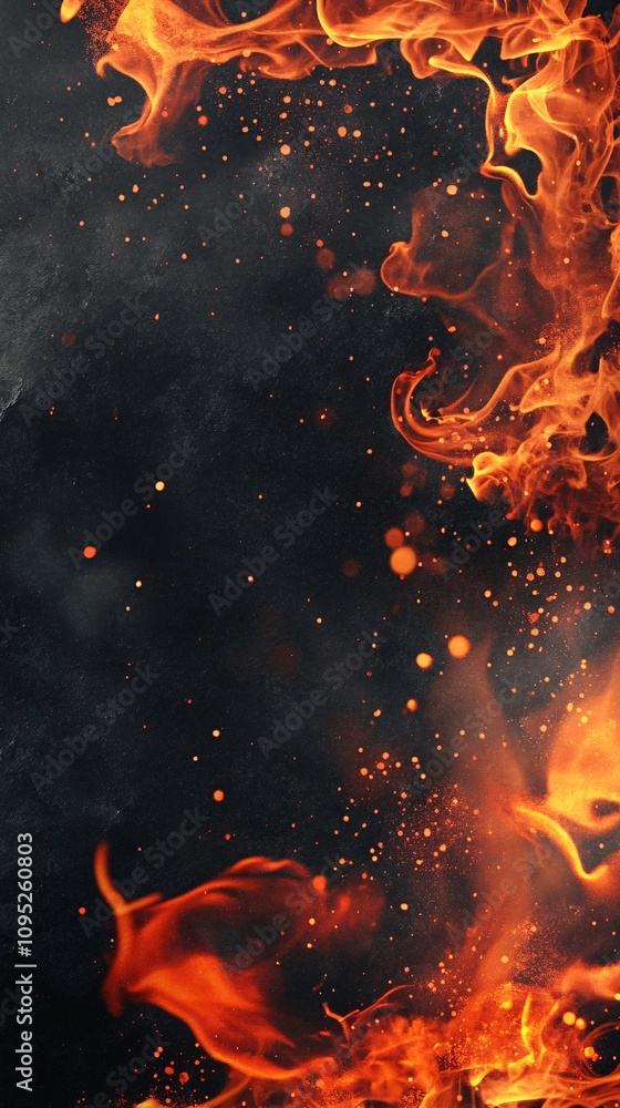 Aufkleber burning hot flames creating a dramatic frame on dark background