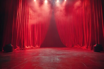 Red Stage Curtains with Dramatic Lighting Effects