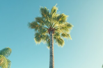 Lush Palm Tree Against Clear Blue Sky