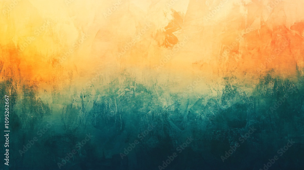 Poster orange and teal painted wall background creating gradient effect