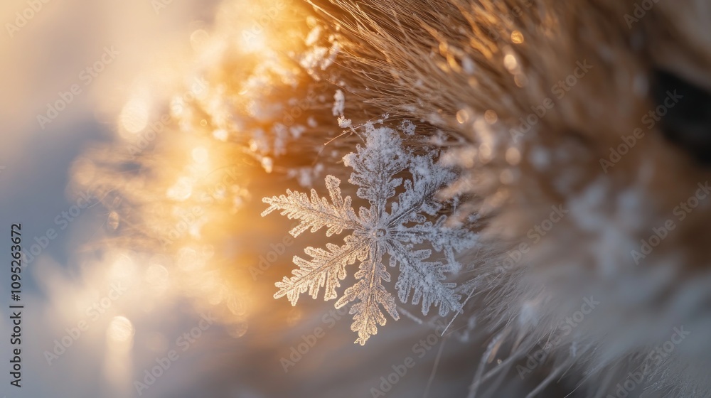 Poster a delicate snowflake adorned on a frosty blade of grass