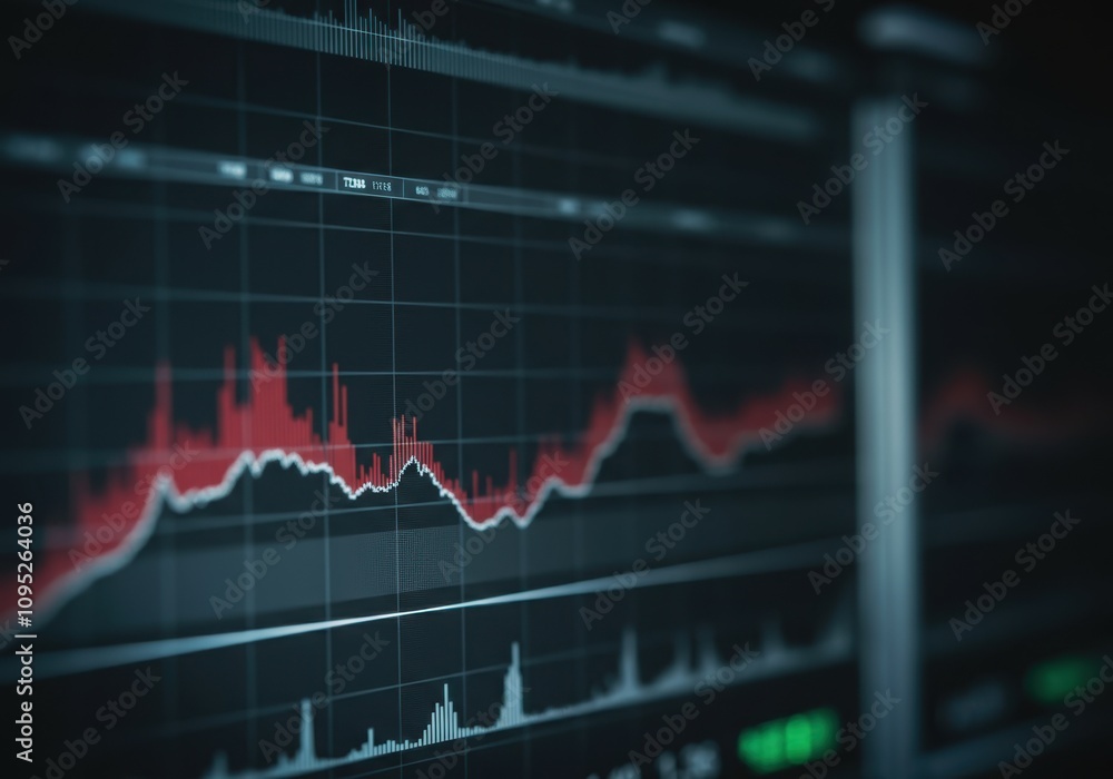 Aufkleber red stock market chart showing declining trend on computer screen