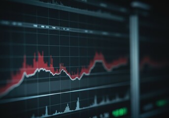 Red stock market chart showing declining trend on computer screen