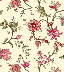 An amazing seamless floral Indian chintz hand drawn digital pattern for design prints 