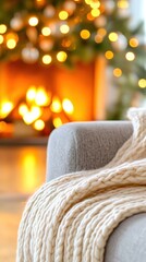 Fototapeta premium Cozy Winter Evening in a Beautifully Decorated Living Room With Warm Holiday Ambiance