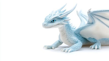 Majestic Phantasy Dragon Gracefully Poised Against a Crisp White Backdrop