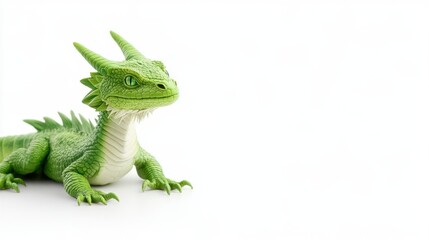 Fototapeta premium Vivid Phantasy Dragon Resting Gracefully on a Bright White Surface in Sharp Detail and Focus