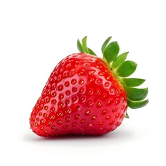 Fresh red strawberry with green leaves isolated on white background