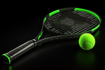 Tennis Racket and Ball on Black Background