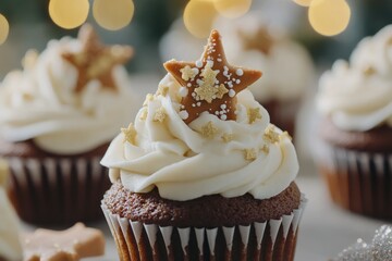 Festive Cupcake with Star Decoration and Sprinkles