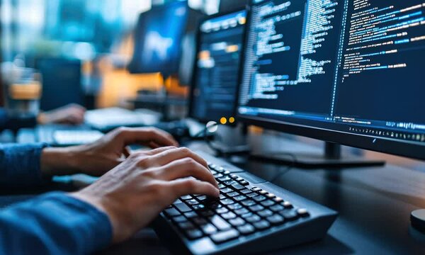 someone is working in front of a computer screen