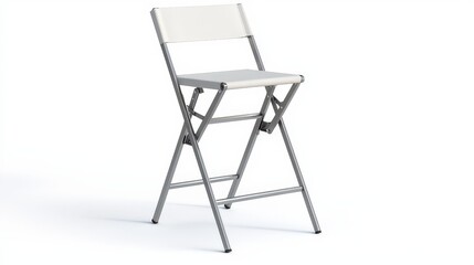Minimalist white folding chair with metal frame on plain background