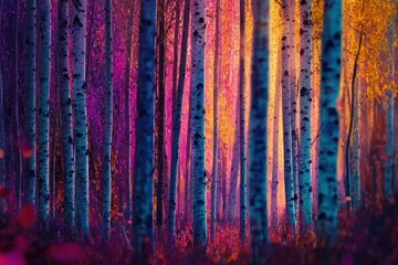 Fototapeta premium Vibrant Colors of Autumn Forest at Sunset