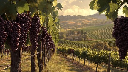 Harvesting grapes in a serene vineyard napa valley landscape photography golden hour scenic view nature's bounty