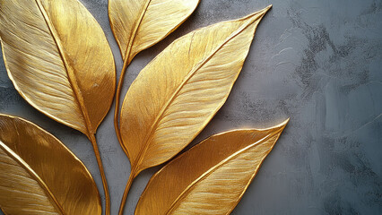 Golden Leaf Decoration on Textured Gray Wall