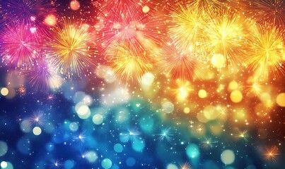 Obraz premium Vibrant Fireworks Display Against Dark Blue Sky 