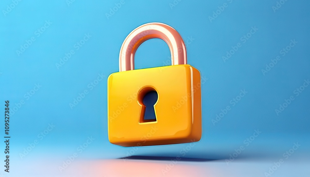 Poster 3d technology enhances cybersecurity with biometrics. bright and colorful 3d of a padlock hanging in