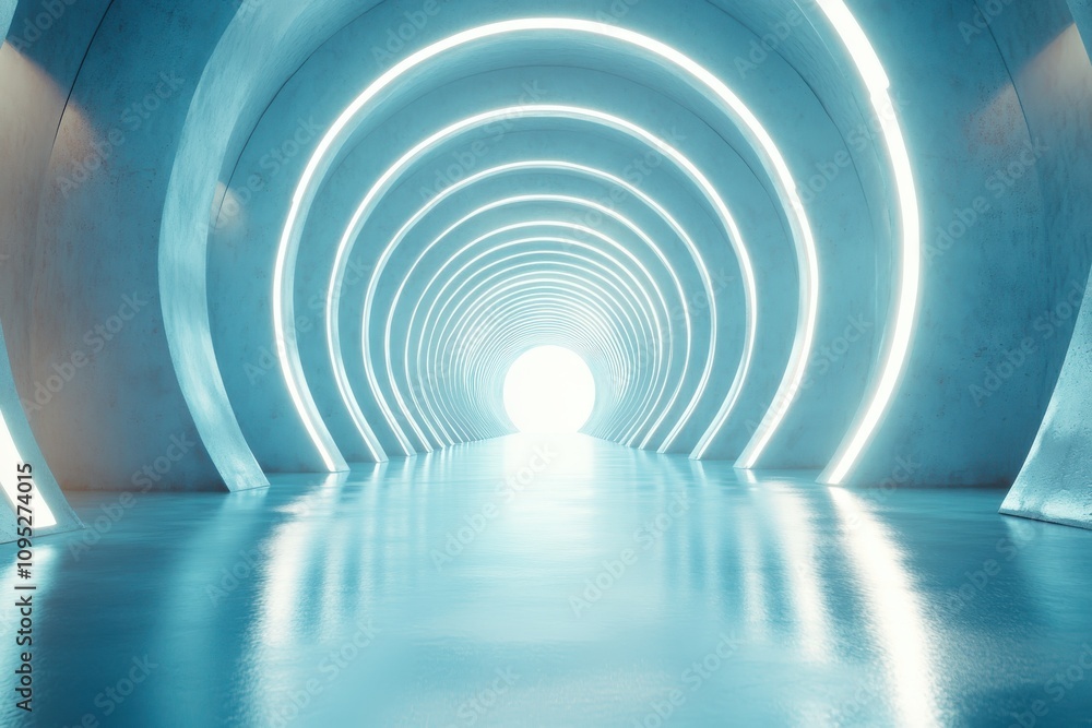 Aufkleber futuristic tunnel with glowing neon lights and reflections, creating a mystical pathway to a bright 