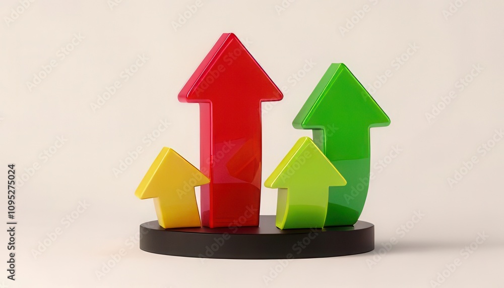 Poster minimalist 3d road signs guide the way. colorful 3d arrows representing growth and progress on a cir