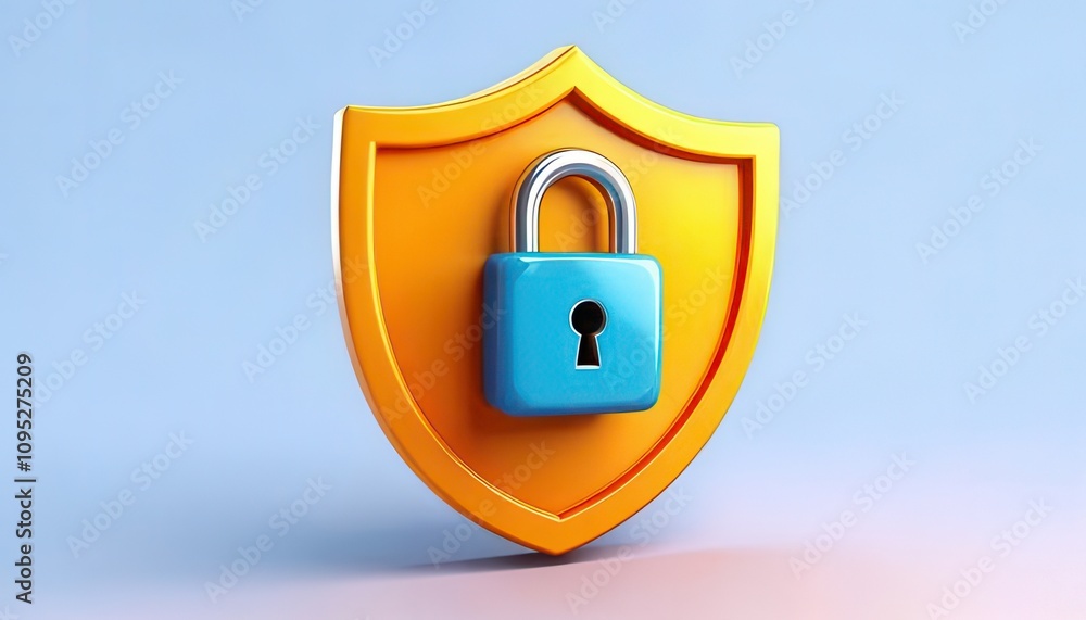 Poster 3d technology enhances cybersecurity with biometrics. colorful digital shield with padlock symbolizi