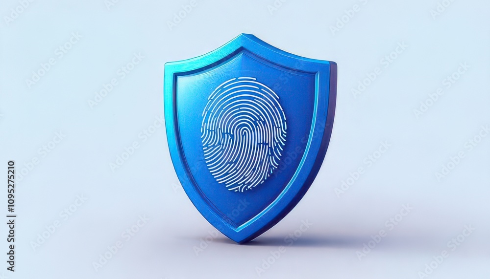Aufkleber 3d technology enhances cybersecurity with biometrics. stylish blue shield with fingerprint design sy