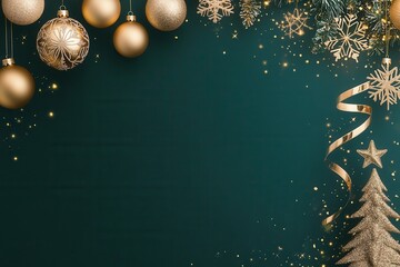  Forest green Christmas texture with golden ornaments and festive sparkle