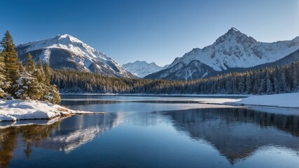 Reflejo perfecto de monta&ntilde;as nevadas en un lago cristalino