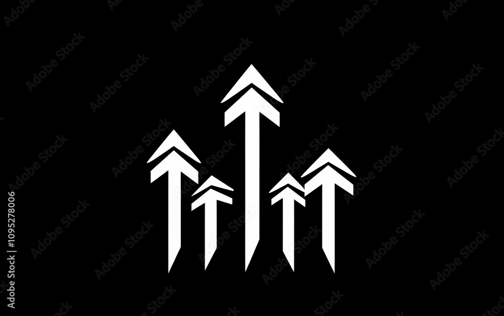Aufkleber simple vector graphic of a white arrow pointing up and to the right on a solid black background, sym