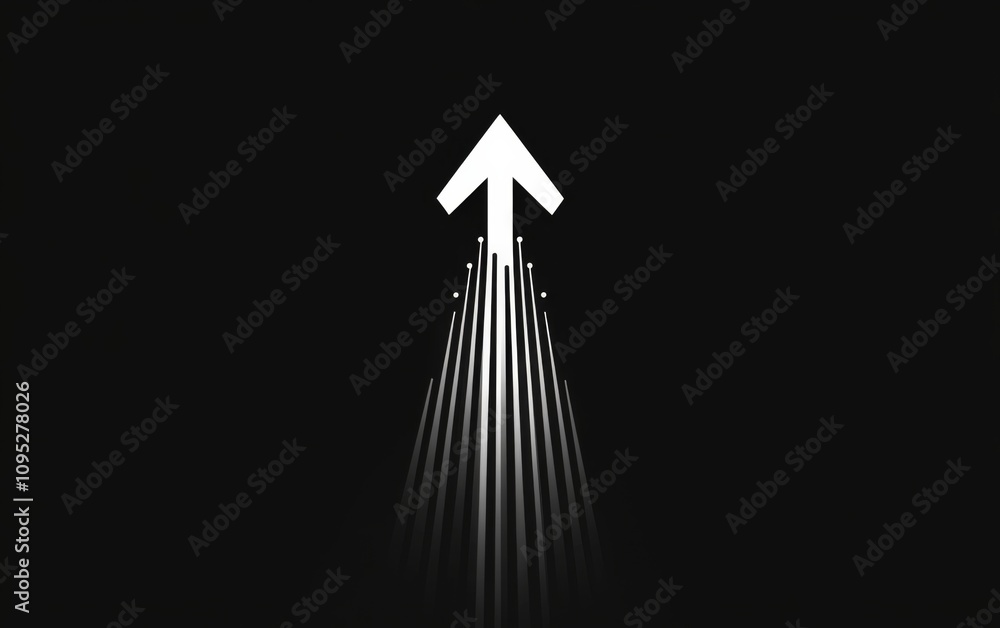 Aufkleber simple vector graphic of a white arrow pointing up and to the right on a solid black background, sym