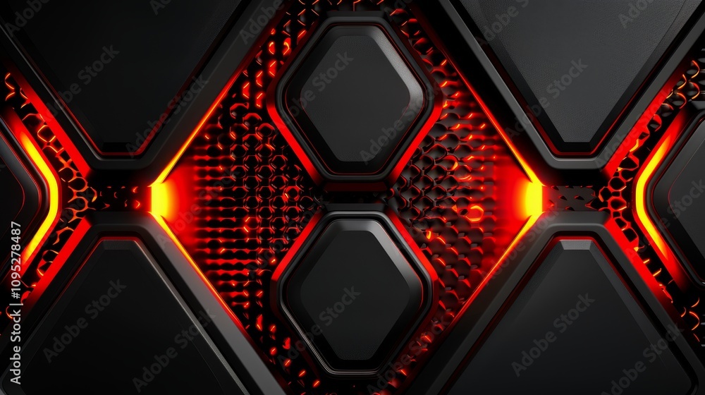 Poster modern geometric pattern featuring black and red elements with a sleek design for technology and art