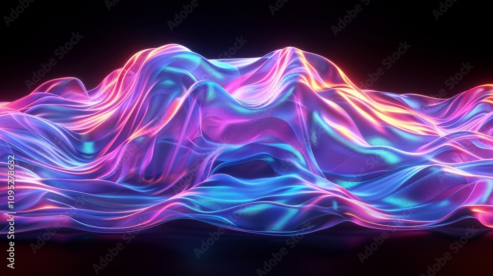 Poster colorful abstract waves create a vibrant visual display with neon hues and fluid movement in a dark 
