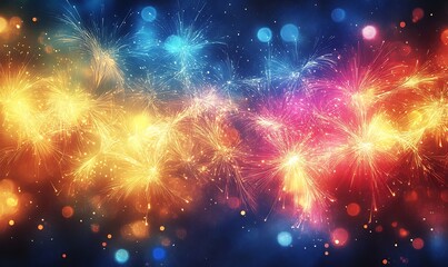 Fototapeta premium Vibrant Fireworks Display Against Dark Blue Sky 