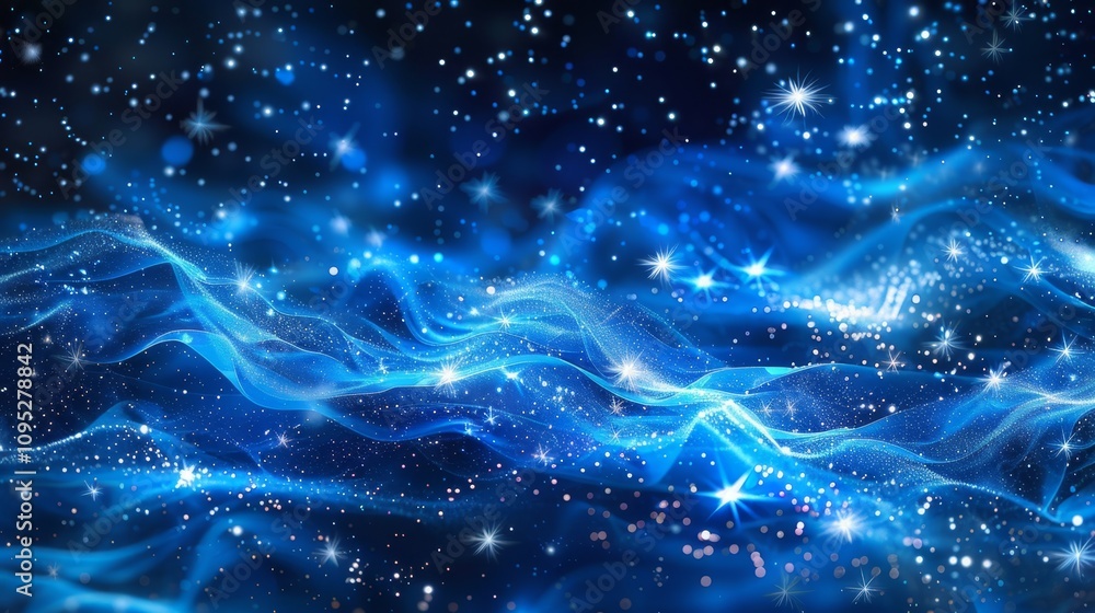 Aufkleber abstract blue background with flowing waves and twinkling stars creating a celestial atmosphere at m