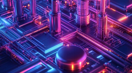 Fototapeta premium Futuristic 3D Visualization of Glowing Modular Fuel Processing Elements with Clean Geometry and Functionality