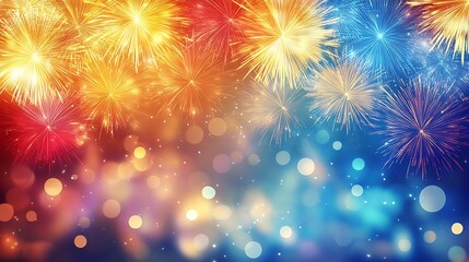 Obraz premium Vibrant Fireworks Display Against Dark Blue Sky 