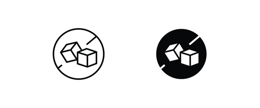 No Sugar free, sugar cubes, no sugar added product package line and flat icons set, editable stroke isolated on white, linear vector outline illustration, symbol logo design style