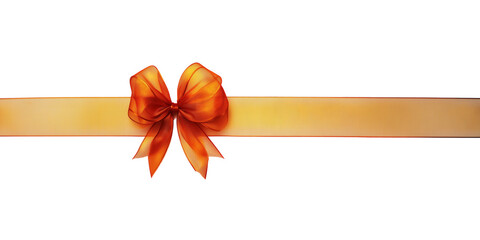copper organza orange ribbon bow with long straight silk strips isolated on transparent background, gift wrap decoration design