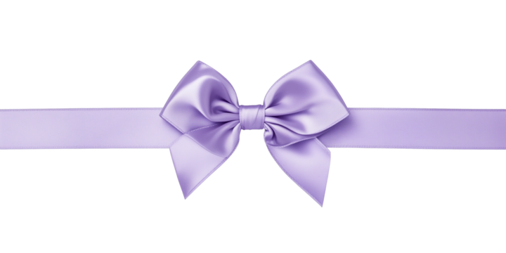 lavender purple satin ribbon bow with long straight silk strips isolated on transparent background, gift wrap decoration design
